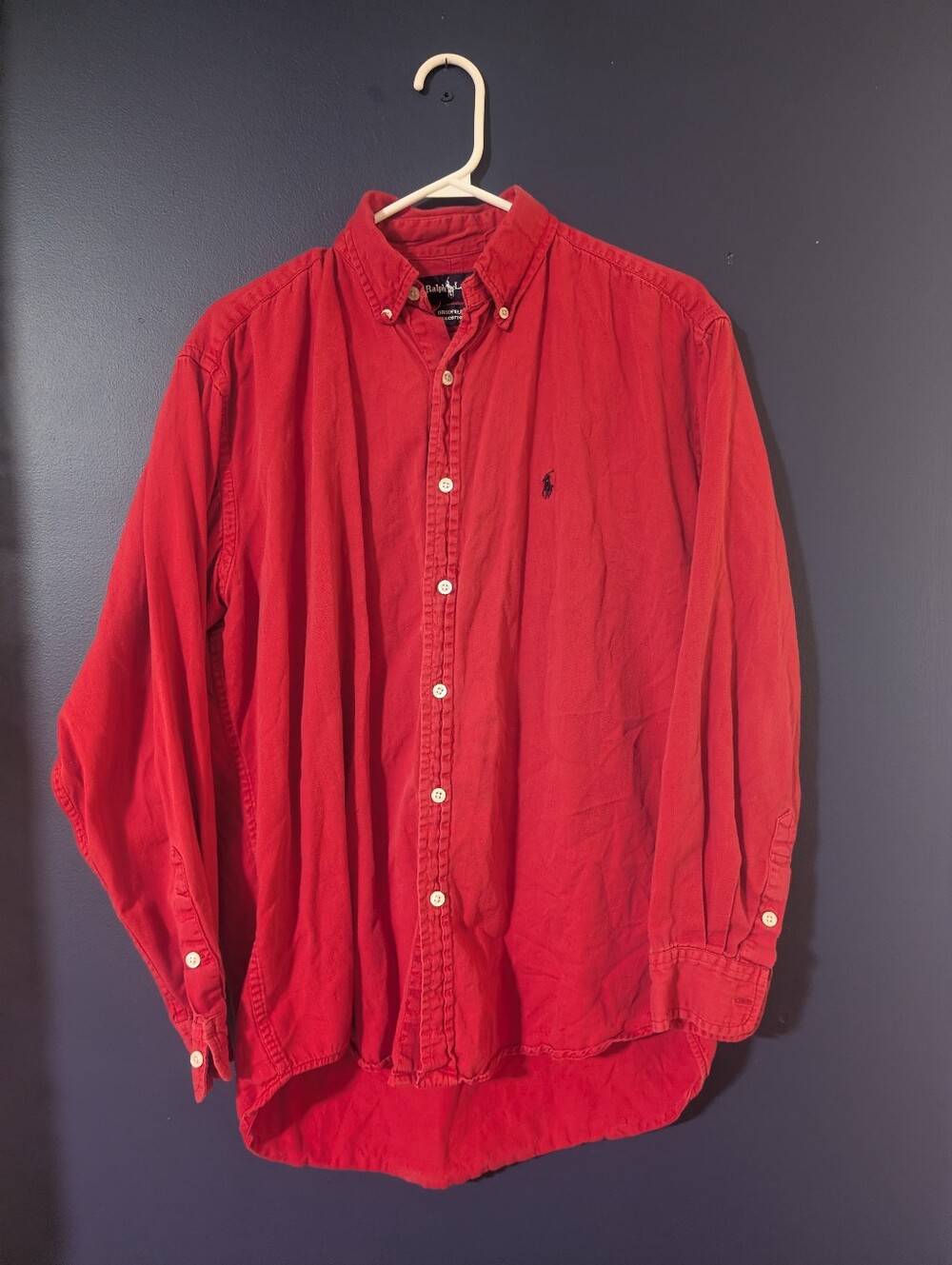 Vintage 90s Mens Ralph Lauren Red Button-Down Casual Oxford Shirt - Size Medium